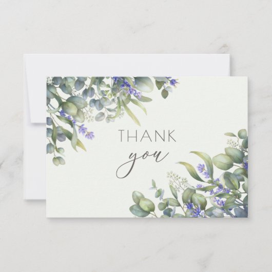 Eukalyptus Watercolor Floral Wedding Foto Dankeskarte (Vorderseite)