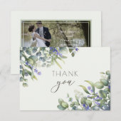Eukalyptus Watercolor Floral Wedding Foto Dankeskarte (Vorne/Hinten)