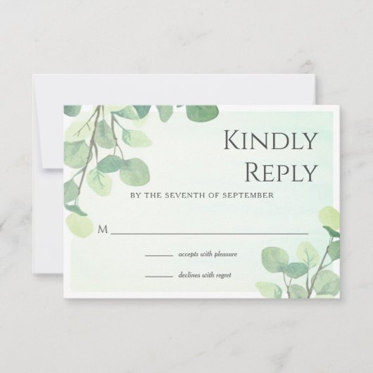 Eukalyptus Watercolor Floral Wedding RSVP Card (Vorderseite)