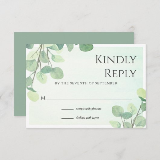 Eukalyptus Watercolor Floral Wedding RSVP Card (Vorne/Hinten)