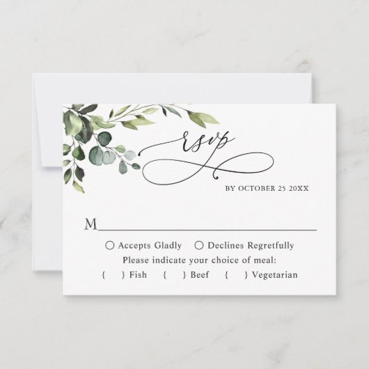 Eukalyptus Watercolor Floral Wedding RSVP Karte (Vorderseite)