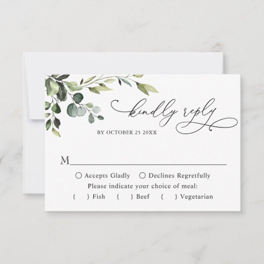 Eukalyptus Watercolor Floral Wedding RSVP Karte (Vorderseite)