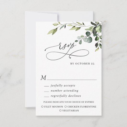 Eukalyptus Watercolor Floral Wedding RSVP Karte (Vorderseite)