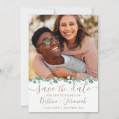 Eukalyptus Watercolor Foto Hochzeit Save The Date (Vorderseite)