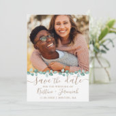 Eukalyptus Watercolor Foto Hochzeit Save The Date (Stehend Vorderseite)