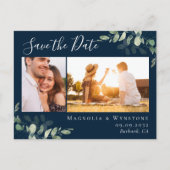 Eukalyptus Watercolor Foto Hochzeit Sichern Sie da Postkarte (Vorderseite)