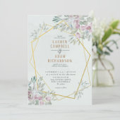 Eukalyptus Watercolor Geo lines Wedding Einladung (Stehend Vorderseite)