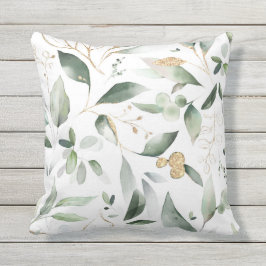Eukalyptus Watercolor Gold-Blätter Außenpolster Kissen