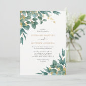 Eukalyptus Watercolor Gold-Blätter Hochzeit Einladung (Stehend Vorderseite)