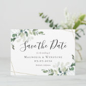 Eukalyptus Watercolor Gold Glitzer Wedding Save The Date (Stehend Vorderseite)