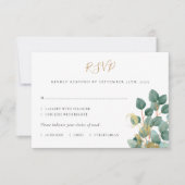 Eukalyptus Watercolor Gold Wedding RSVP Card (Vorderseite)