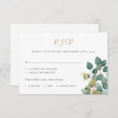 Eukalyptus Watercolor Gold Wedding RSVP Card (Vorne/Hinten)
