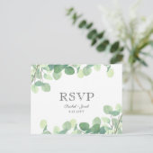 Eukalyptus Watercolor Greenerenerity Wedding RSVP Postkarte (Stehend Vorderseite)