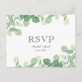 Eukalyptus Watercolor Greenerenerity Wedding RSVP Postkarte