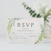 Eukalyptus Watercolor Greenerity Wedding RSVP (Stehend Vorderseite)