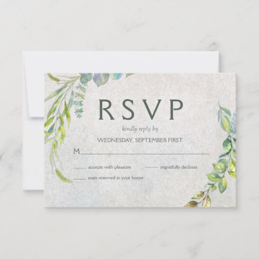 Eukalyptus Watercolor Greenerity Wedding RSVP Karte (Vorderseite)