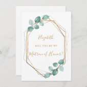 Eukalyptus Watercolor Greenery Gold Matron Honor Einladung (Vorne/Hinten)