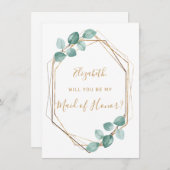 Eukalyptus Watercolor Greenery Gold Trauzeugin Einladung (Vorne/Hinten)