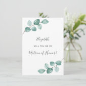 Eukalyptus Watercolor Greenery Matron of Honor Einladung (Stehend Vorderseite)