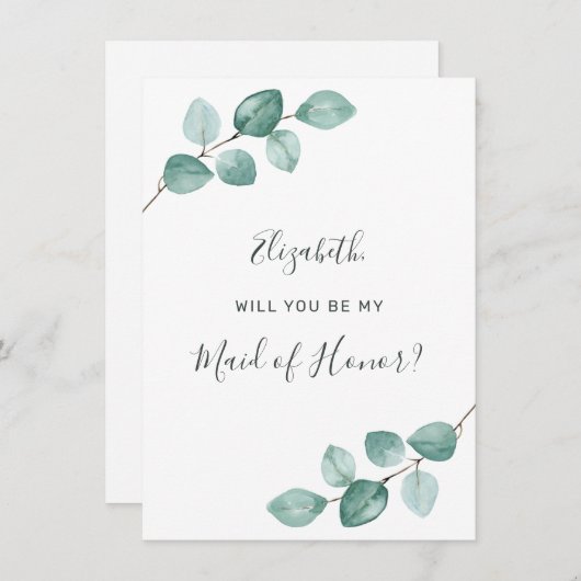 Eukalyptus Watercolor Grüne Trauzeugin Einladung (Vorne/Hinten)