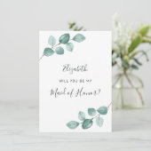 Eukalyptus Watercolor Grüne Trauzeugin Einladung (Stehend Vorderseite)