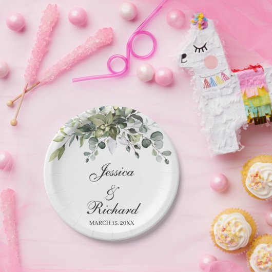 Eukalyptus Watercolor Hochzeitspapier-Teller Pappteller (Party)