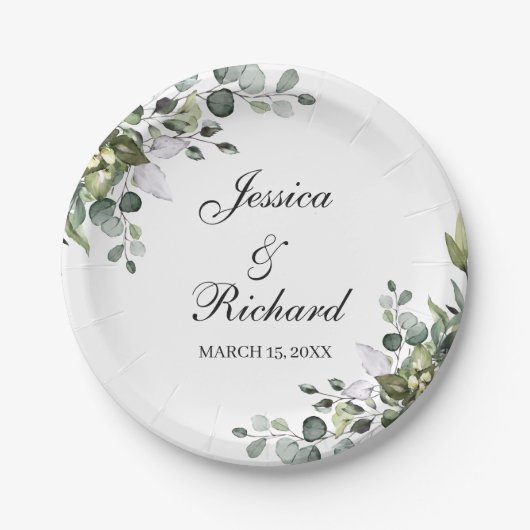 Eukalyptus Watercolor Hochzeitspapier-Teller Pappteller (Vorderseite)