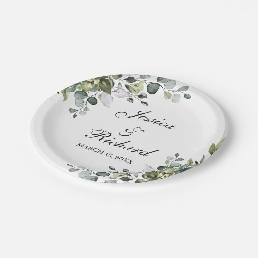 Eukalyptus Watercolor Hochzeitspapier-Teller Pappteller (Schrägansicht)
