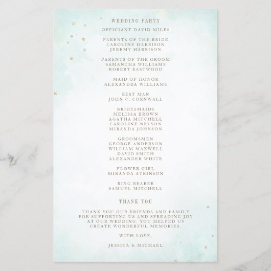 Eukalyptus Watercolor-Hochzeitsprogramm für Monogr (Rückseite)