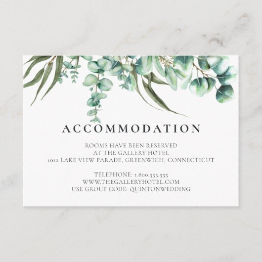 Eukalyptus Watercolor Hotel Rustic Greenery Begleitkarte (Vorderseite)