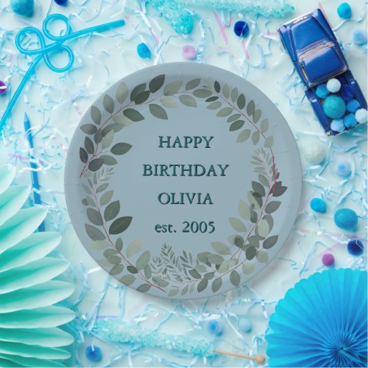 Eukalyptus Watercolor Leaf blass blau Pappteller (Party)