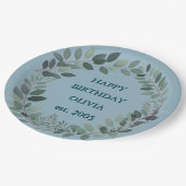 Eukalyptus Watercolor Leaf blass blau Pappteller (Schrägansicht)