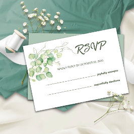 Eukalyptus Watercolor Minimalistische Hochzeitkart RSVP Karte