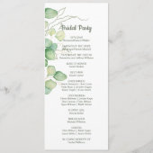 Eukalyptus Watercolor Minimalistische Hochzeitspro Programm (Rückseite)