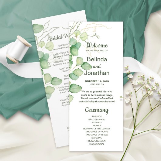 Eukalyptus Watercolor Minimalistische Hochzeitspro Programm