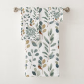 Eukalyptus Watercolor-Muster Monogramm Badhandtuch Set (Insitu)