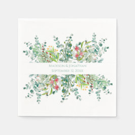 Eukalyptus Watercolor-Namen beim Hochzeitstag Serviette