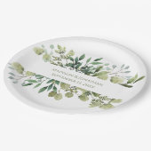 Eukalyptus Watercolor-Namen für Hochzeiten Pappteller (Schrägansicht)