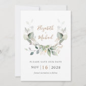 Eukalyptus Watercolor QR Code Foto Hochzeit Save The Date (Vorderseite)