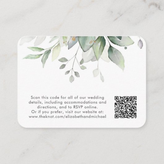 Eukalyptus Watercolor QR Code Hochzeitdetails Begleitkarte (Rückseite)