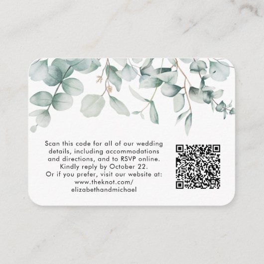 Eukalyptus Watercolor QR Code Hochzeitsseite Begleitkarte (Rückseite)