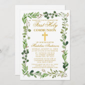 Eukalyptus-Watercolor-Rahmen erste Kommune Gold Einladung (Vorne/Hinten)