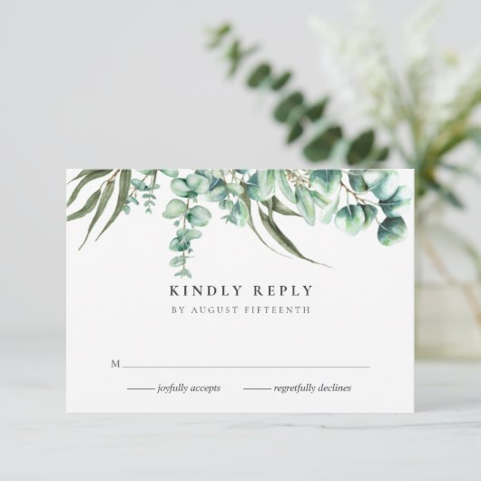 Eukalyptus Watercolor RSVP Cards (Stehend Vorderseite)