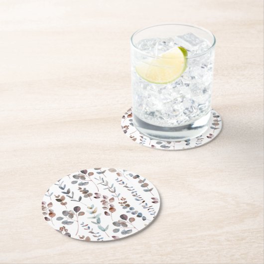 Eukalyptus Watercolor Runder Pappuntersetzer (Vor Ort)