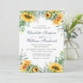 Eukalyptus Watercolor Rustikale Hochzeit Sonnenblu Einladung (Stehend Vorderseite)
