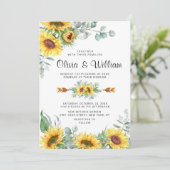 Eukalyptus Watercolor Rustikale Hochzeit Sonnenblu Einladung (Stehend Vorderseite)