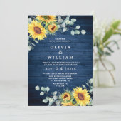 Eukalyptus Watercolor Rustikale Hochzeit Sonnenblu Einladung (Stehend Vorderseite)