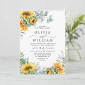 Eukalyptus Watercolor Rustikale Hochzeit Sonnenblu Einladung (Stehend Vorderseite)