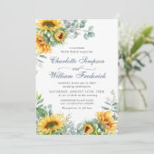 Eukalyptus Watercolor Rustikale Hochzeit Sonnenblu Einladung (Stehend Vorderseite)