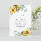 Eukalyptus Watercolor Rustikale Hochzeit Sonnenblu Einladung (Stehend Vorderseite)